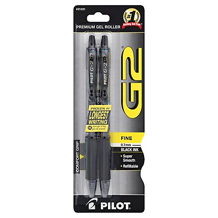 Pilot G2 Gel Roller Pens Premium Fine (0.7 mm) Black Ink - 2 Count - Image 1