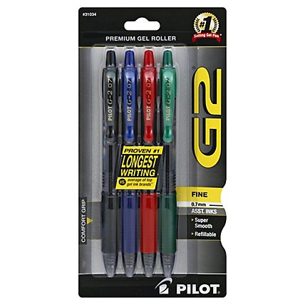 Gel Rollerball Pens Fine 0.7mm New 4 Pack PILOT G2 ASSORTED INK 