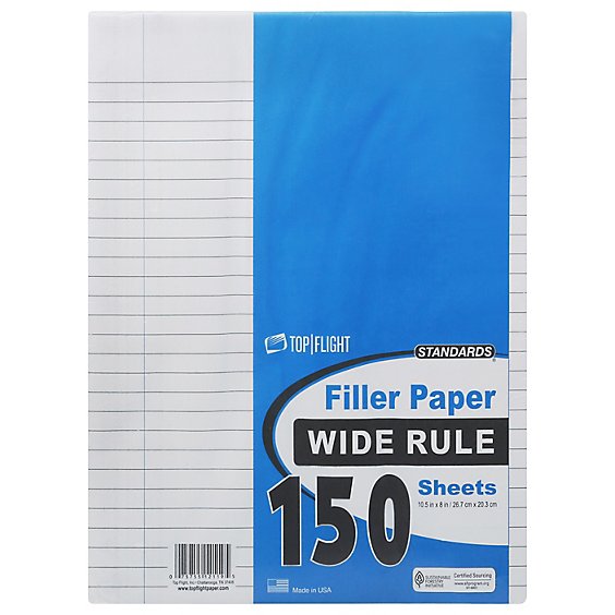 Top Flight Filler Paper Wide Rule Standards 150 Sheets - Each