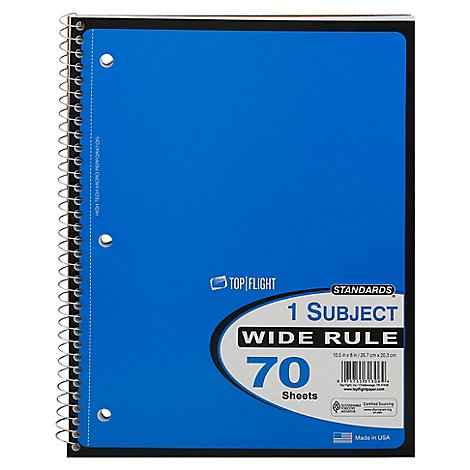 Top Flight Standards Notebook 1 Subject Wide Rule 70 Sheets - Each