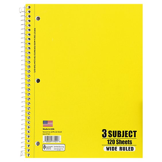 Top Flight Standards Notebook 3 Subject Wide Ruled 120 Sheets - Each