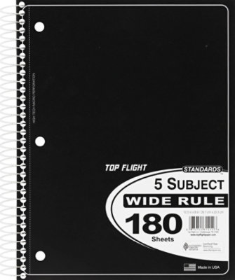 Top Flight Notebook 5 Subject Wide Rule Standards 180 Sheets - Each - Image 2