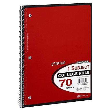 Top Flight Standards Notebook 1 Subject College Rule 70 Sheets - Each - Image 1