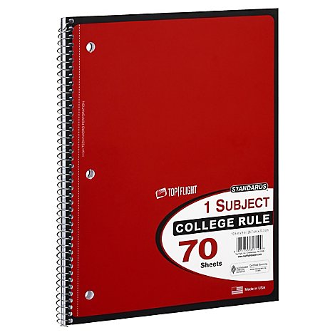 Top Flight Standards Notebook 1 Subject College Rule 70 Sheets - Each