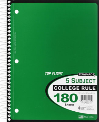 Top Flight Notebook 5 Subject College Rule Standards 180 Sheets - Each - Image 2