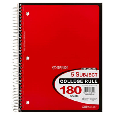 Top Flight Notebook 5 Subject College Rule Standards 180 Sheets - Each - Image 1