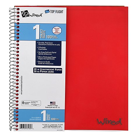 Top Flight Wired Notebook 1 Subject College Ruled 100 Sheets - Each