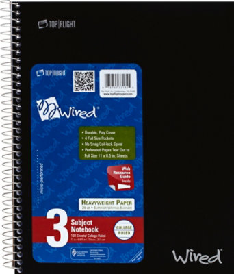 Top Flight Wired Notebook 3 Subject College Ruled 120 Sheets - Each - Image 2