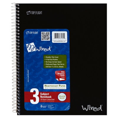 Top Flight Wired Notebook 3 Subject College Ruled 120 Sheets - Each - Image 1