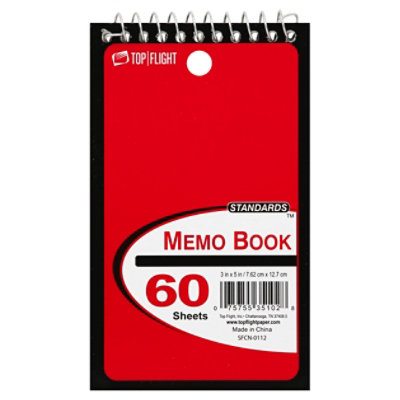 Top Flight Memo Book Top Wire 3 Inch x 5 Inch 60 Sheets - Each