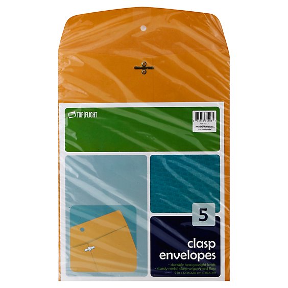 Top Flight Envelopes Clasp 9 Inch x 12 Inch - 5 Count