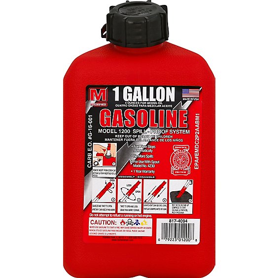 Midwest Can Company One Gallon Plastic Gasoline Can - Each