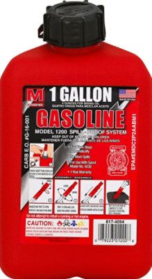 Midwest Can Company One Gallon Plastic Gasoline Can - Each