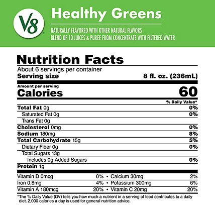 V8 Vegetable & Fruit Beverage Veggie Blend Healthy Greens - 46 Fl. Oz. - Image 4