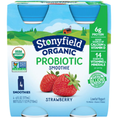 Stonyfield Organic Probiotic Strawberry Lowfat Yogurt Smoothie - 4-6 Fl. Oz. - Image 1