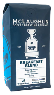 McLaughlin Coffee Coffee Whole Bean Medium Roast Breakfast Blend - 12 Oz