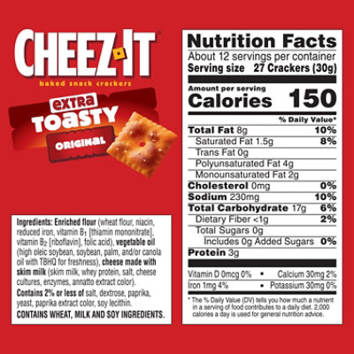 Cheez-It Cheese Crackers Baked Snack Extra Toasty - 12.4 Oz - Image 3