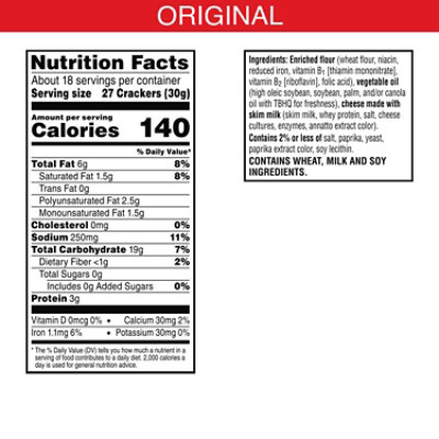 Cheez-It Cheese Crackers Baked Snack Reduce Fat Original - 19 Oz - Image 7