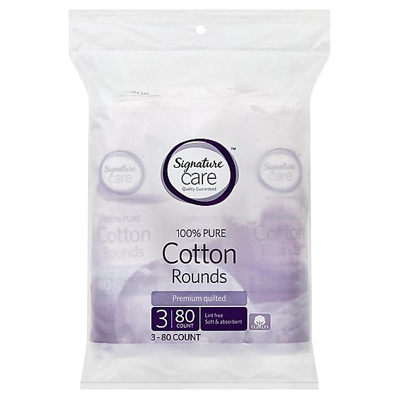 Signature Care Cotton Rounds 100% Pure Premium Quilted - 3-80 Count