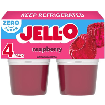 Jell-O Raspberry Sugar Free Ready to Eat Jello Cups Gelatin Snack Cup - 4 Count