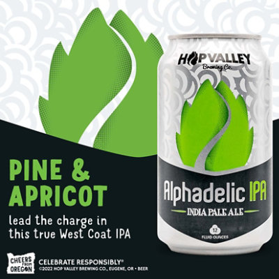 Hop Valley Alphadelic IPA Craft IPA Beer 6.7% ABV Cans - 12-12 Fl. Oz. - Image 2