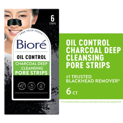 Biore Charcoal Deep Cleansing Blackhead Remover Pore Strips Nose Strips - 6 Count - Image 1