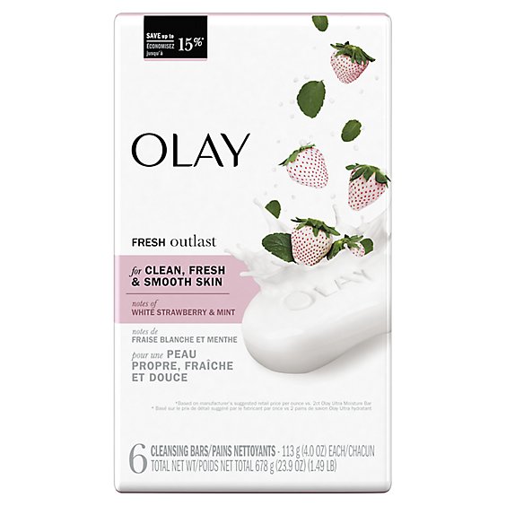 Olay Fresh Outlast Notes Of Cooling White Strawberry & Mint Beauty Bar - 6-4 Oz