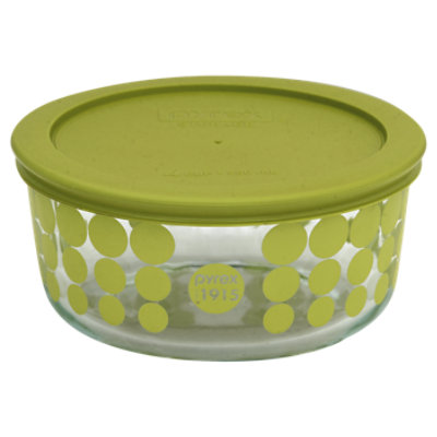 Pyrex Storage Bowl Glass With Lid 4 Cup Green Dots - Each