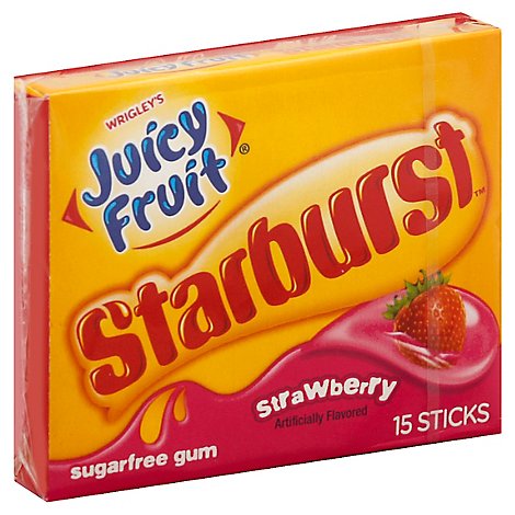 Juicy Fruit Starburst Strawberry Sugarfree Gum Single Pack