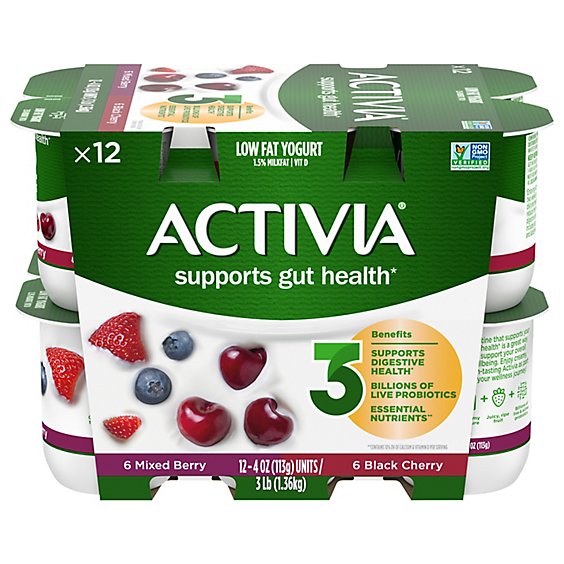 Activia Low Fat Probiotic Black Cherry And Mixed Berry Variety Pack Yogurt - 12-4 Oz