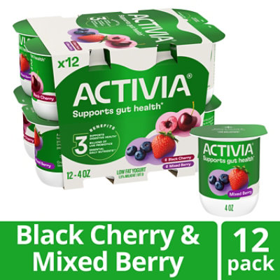 Activia Low Fat Probiotic Black Cherry & Mixed Berry Yogurt Variety Pack - 12-4 Oz