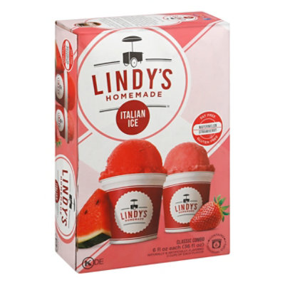 Lyndys Homemade Italian Ice Fat Free Gluten Free Watermelon & Strawberry - 6 Fl. Oz.