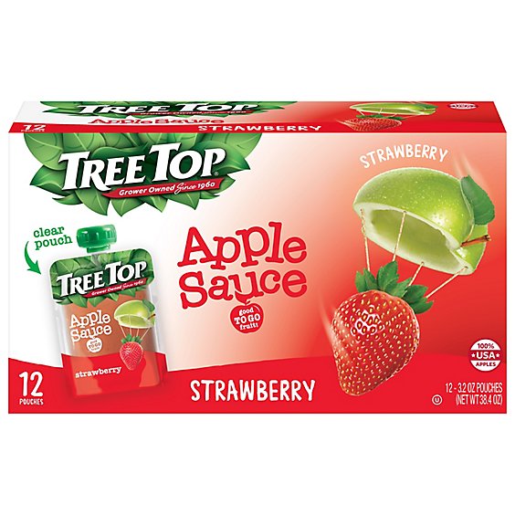 Tree Top Apple Sauce Strawberry Pouches - 12-3.2 Oz