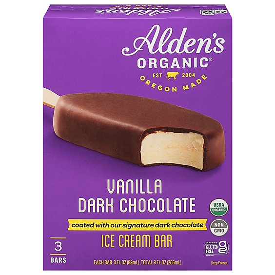 Aldens Organic Vanilla Dark Chocolate Ice Cream Bar - 3-3 Fl. Oz.