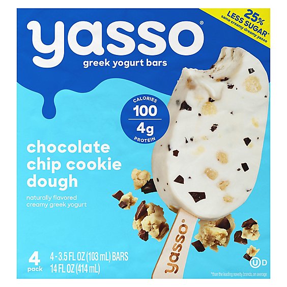 Yasso Frozen Yogurt Greek Bars Chocolate Chip Cookie Dough - 4-3.5 Fl. Oz.