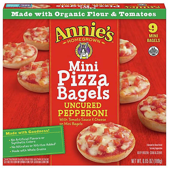 Annies Homegrown Pizza Bagels Uncured Pepperoni Mini 9 Count - 6.65 Oz