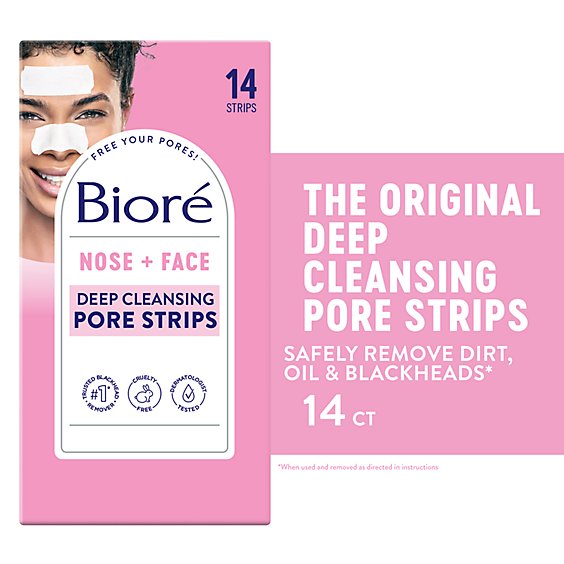 Biore Nose And Face Deep Cleansing Pore Strips 7 Nose And 7 Face Blackhead Remover - 14 Count