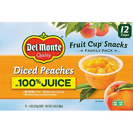 Del Monte Fruit Cup Snacks Peaches Diced Family Pack Cups - 12-4 Oz - Image 2