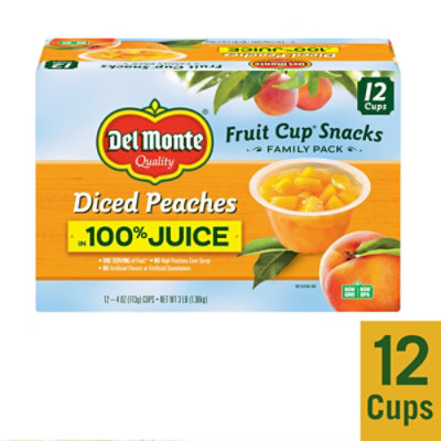 Del Monte Fruit Cup Snacks Peaches Diced Family Pack Cups - 12-4 Oz - Image 1