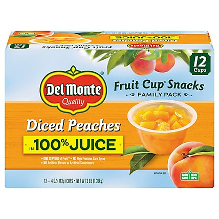 Del Monte Fruit Cup Snacks Peaches Diced Family Pack Cups - 12-4 Oz - Image 1