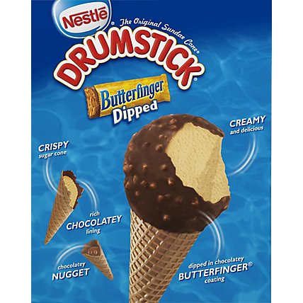 Drumstick Frozen Dairy Dessert Cones Butterfinger Dipped Variety 4 Count - 18.1 Fl. Oz. - Image 3