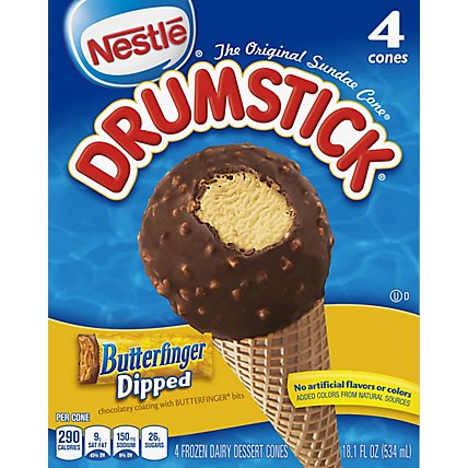 Drumstick Frozen Dairy Dessert Cones Butterfinger Dipped Variety 4 Count - 18.1 Fl. Oz. - Image 2
