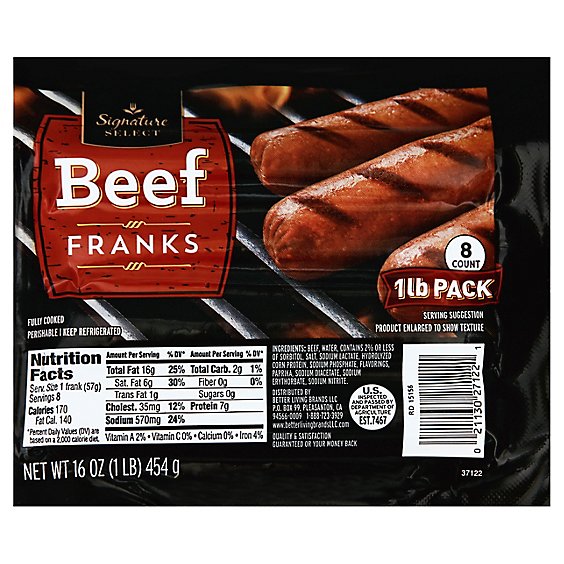 Signature SELECT Franks Beef 8 Count - 16 Oz