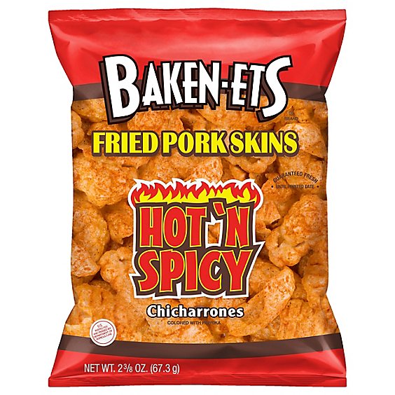 BAKEN-ETS CHICHARRONES Fried Pork Skins Hot N Spicy - 2.37 Oz