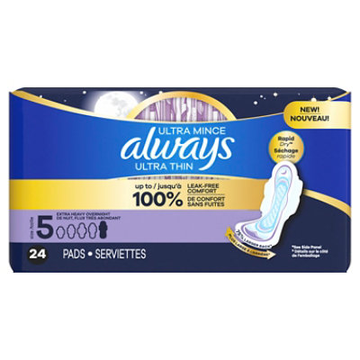 Always Ultra Thin Pads Size 5 Extra Heavy Overnight Absorbency Unscented with Wings - 24 Count - Image 4