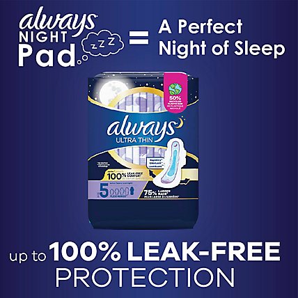Always Ultra Thin Pads Size 5 Extra Heavy Overnight Absorbency Unscented with Wings - 24 Count - Image 4