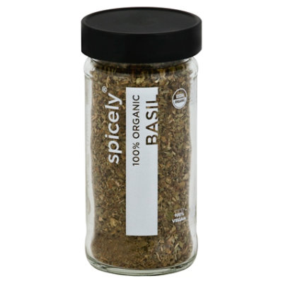 Spicely Organic Spices Basil Glass Jar - 0.5 Oz