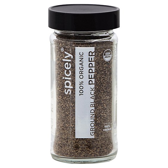 Spicely Organic Spices Black Pepper Ground Glass Jar - 1.7 Oz