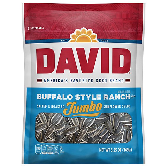 DAVID Sunflower Seeds Jumbo Roasted & Salted Buffalo Style Ranch - 5.25 Oz