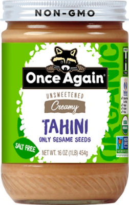 Once Again Tahini Spread Organic Unsweetend & Salt Free - 16 Oz